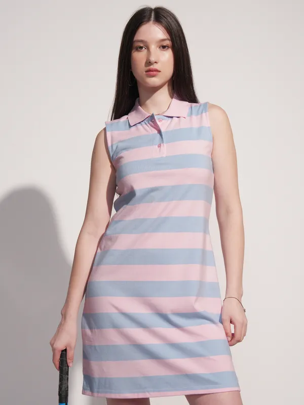 Tokyo Talkies Women Pink Striped T-Shirt Dress