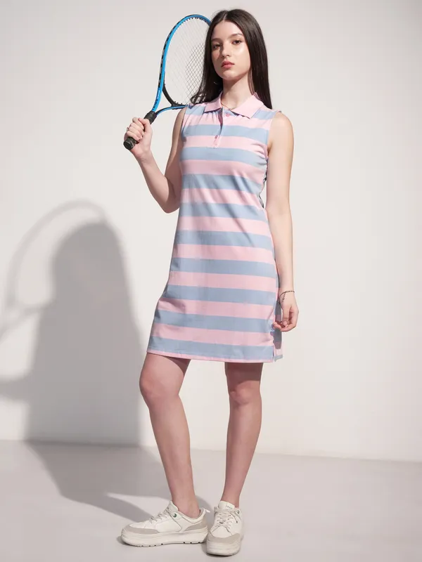 Tokyo Talkies Women Pink Striped T-Shirt Dress
