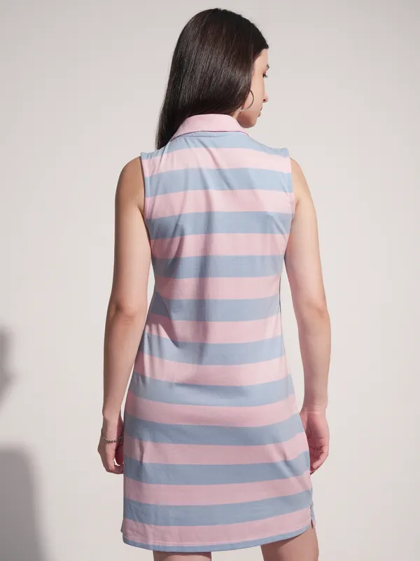 Tokyo Talkies Women Pink Striped T-Shirt Dress