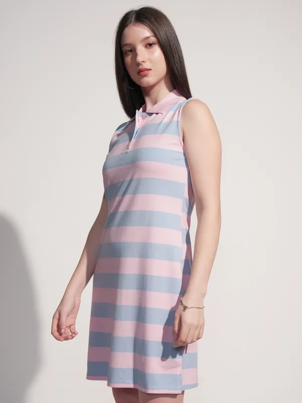 Tokyo Talkies Women Pink Striped T-Shirt Dress
