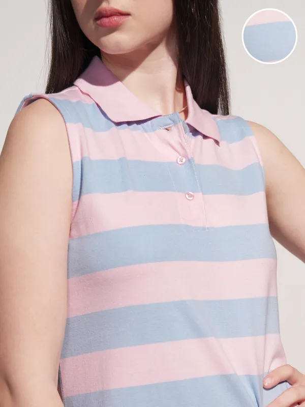 Tokyo Talkies Women Pink Striped T-Shirt Dress