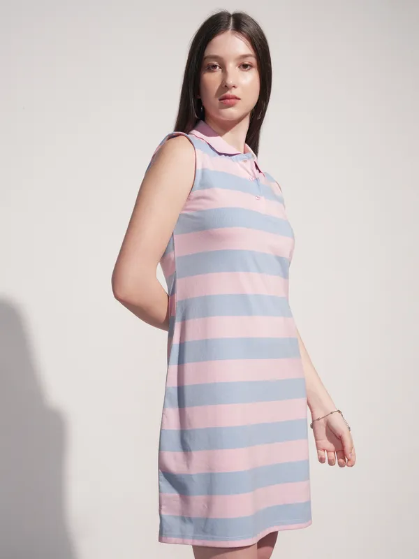 Tokyo Talkies Women Pink Striped T-Shirt Dress