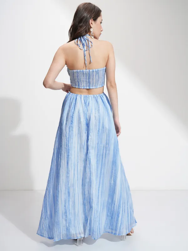 Tokyo Talkies Women Blue Printed Maxi Dress