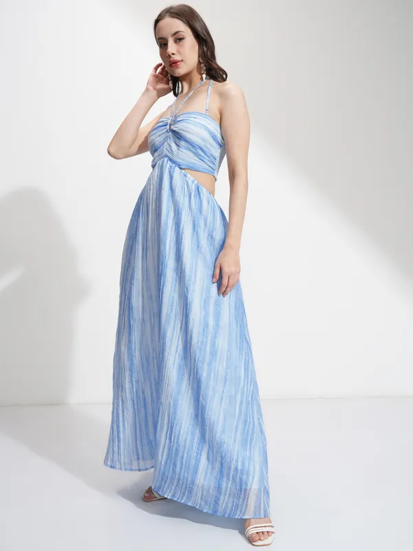 Tokyo Talkies Women Blue Printed Maxi Dress