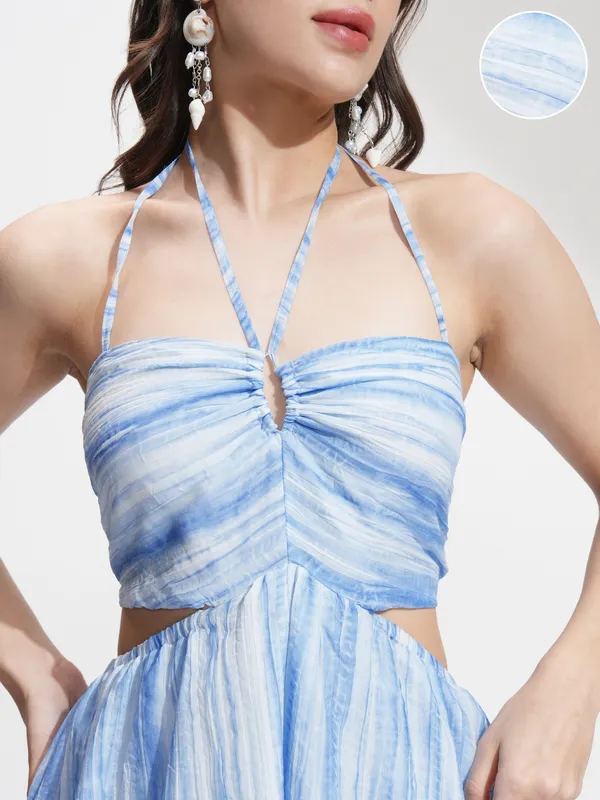 Tokyo Talkies Women Blue Printed Maxi Dress