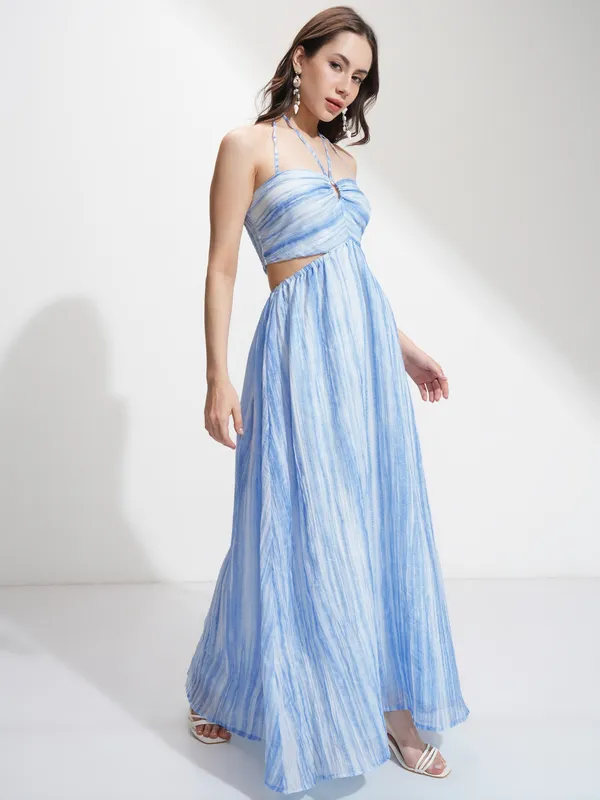 Tokyo Talkies Women Blue Printed Maxi Dress