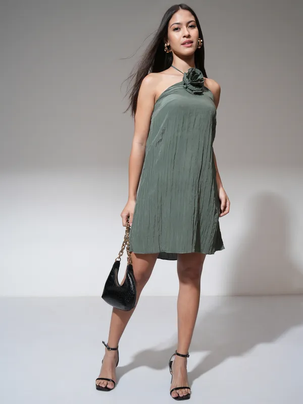 Tokyo Talkies Women Green Solid A-Line Dress