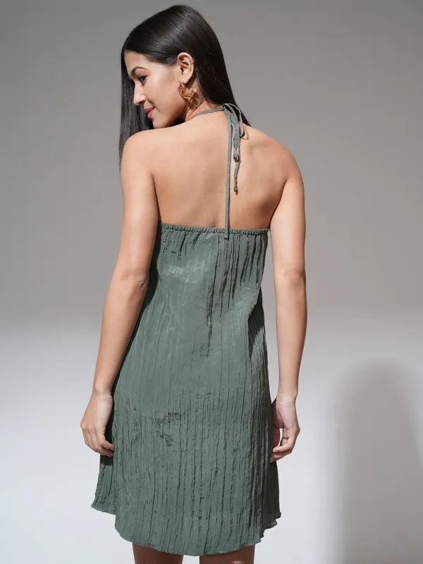 Tokyo Talkies Women Green Solid A-Line Dress