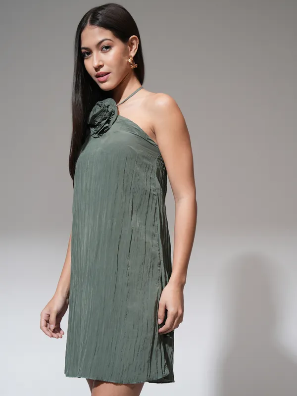 Tokyo Talkies Women Green Solid A-Line Dress