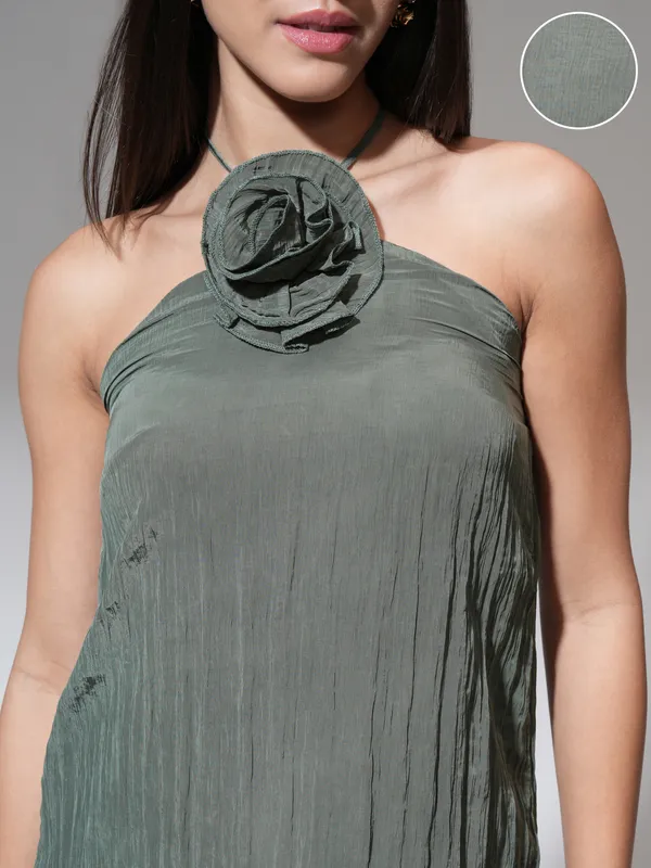 Tokyo Talkies Women Green Solid A-Line Dress