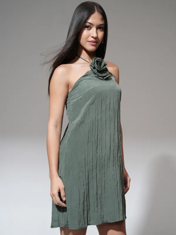 Tokyo Talkies Women Green Solid A-Line Dress