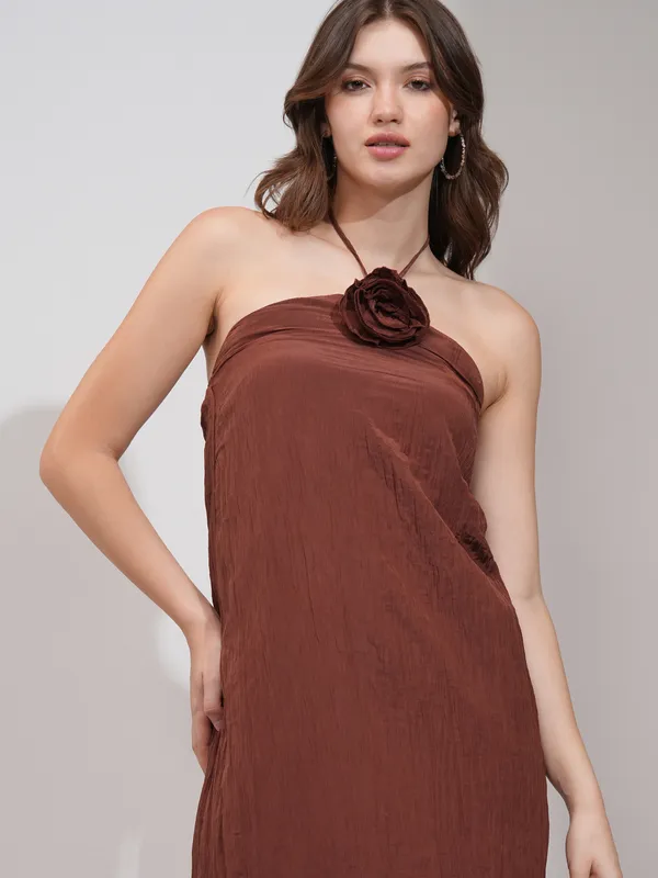 Tokyo Talkies Women Brown Solid A-Line Dress