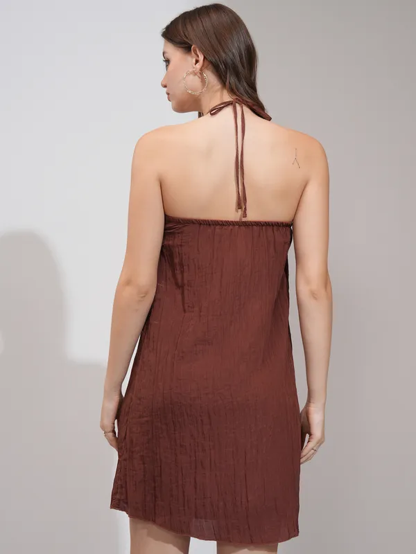Tokyo Talkies Women Brown Solid A-Line Dress