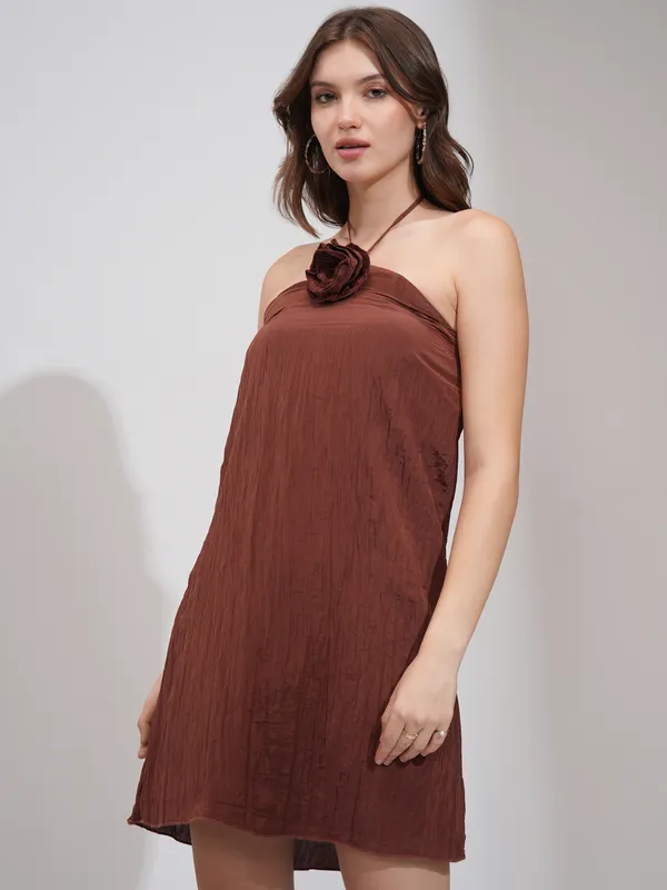 Tokyo Talkies Women Brown Solid A-Line Dress