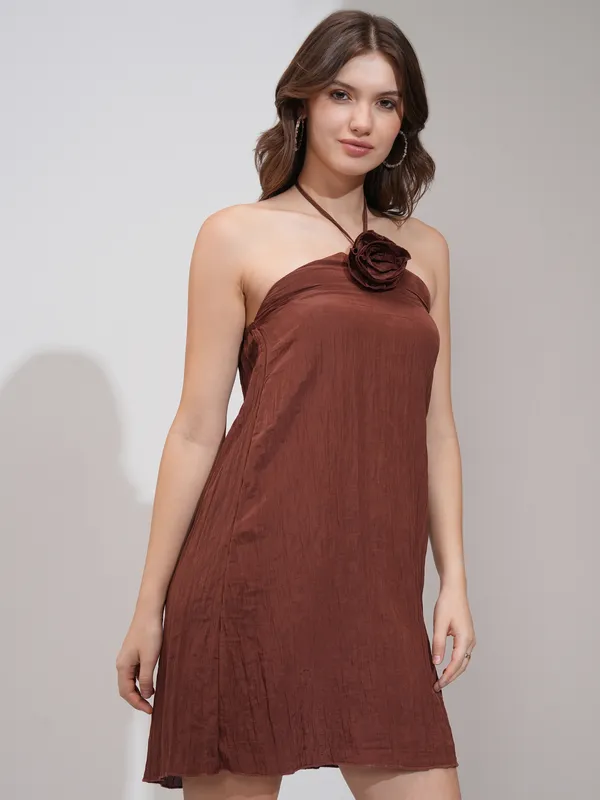 Tokyo Talkies Women Brown Solid A-Line Dress