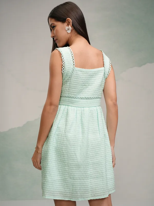 Tokyo Talkies Women Green Self Design Fit and Flare Dress