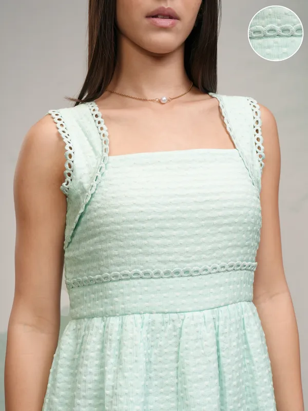 Tokyo Talkies Women Green Self Design Fit and Flare Dress