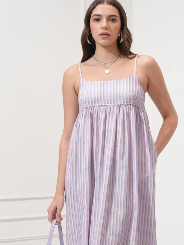 Tokyo Talkies Women Purple Striped Fit and Flare Dress