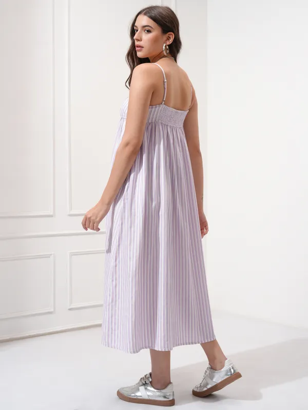 Tokyo Talkies Women Purple Striped Fit and Flare Dress