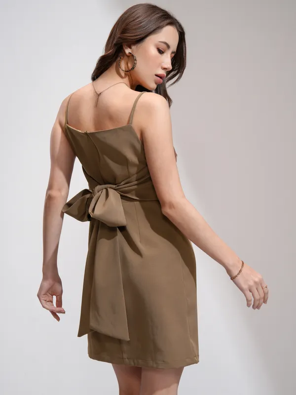 Tokyo Talkies Women Khaki Solid Fit And Flare Dress