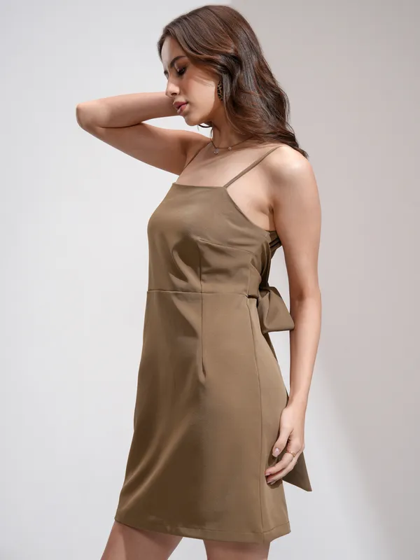 Tokyo Talkies Women Khaki Solid Fit And Flare Dress