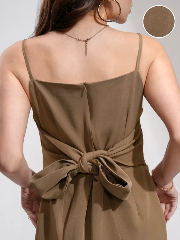 Tokyo Talkies Women Khaki Solid Fit And Flare Dress