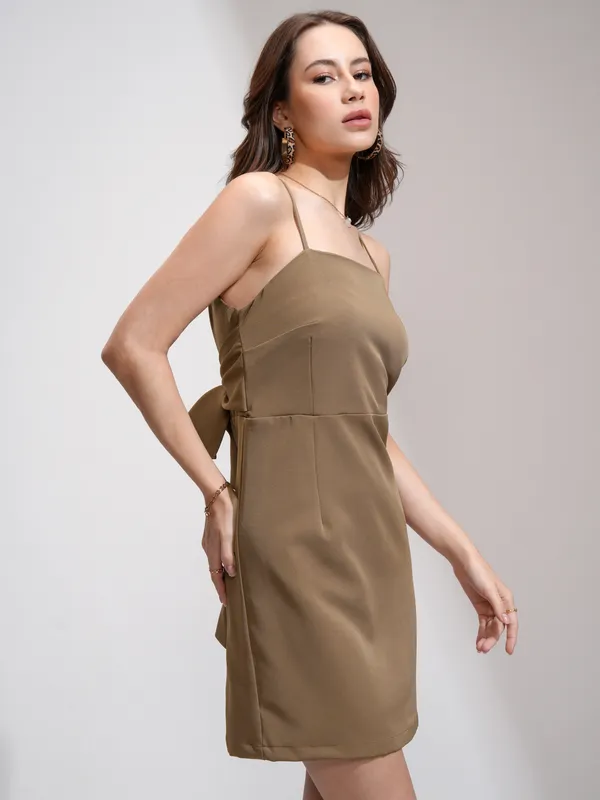 Tokyo Talkies Women Khaki Solid Fit And Flare Dress