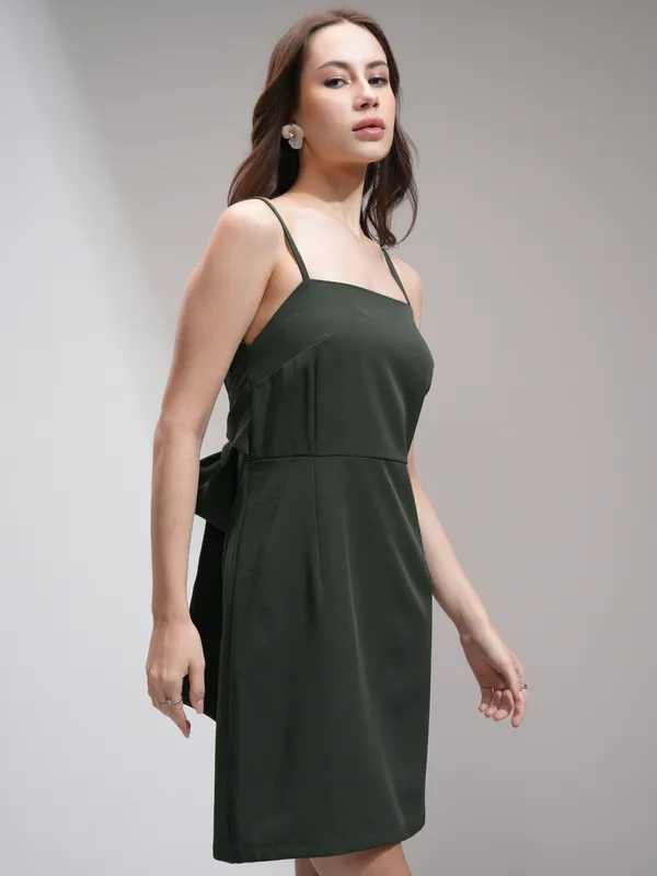 Tokyo Talkies Women Olive Solid Fit And Flare Dress