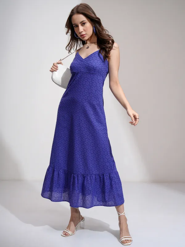 Tokyo Talkies Women Blue Self Design Fit and Flare Dress