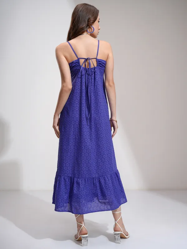 Tokyo Talkies Women Blue Self Design Fit and Flare Dress