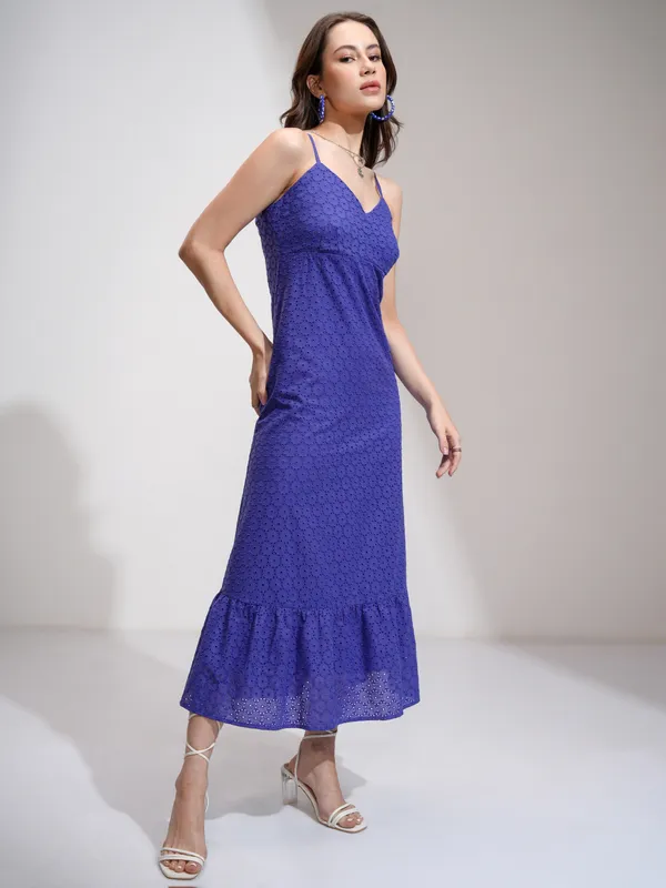 Tokyo Talkies Women Blue Self Design Fit and Flare Dress