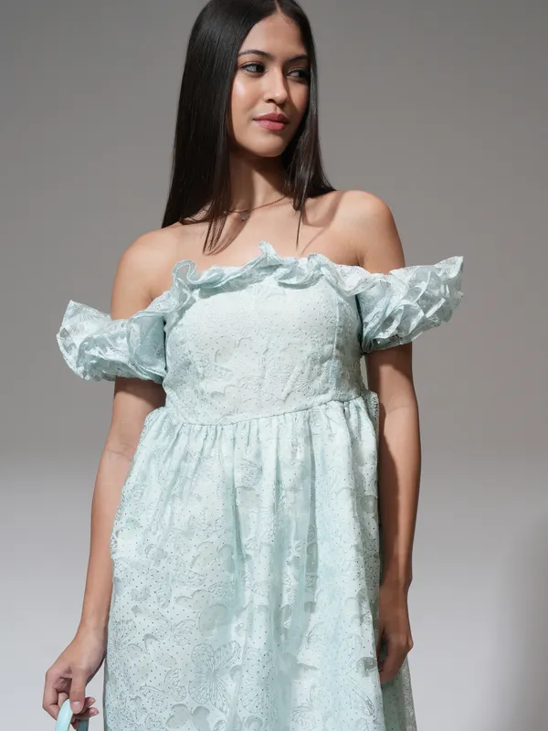 Tokyo Talkies Women Blue Printed Fit and Flare Dress