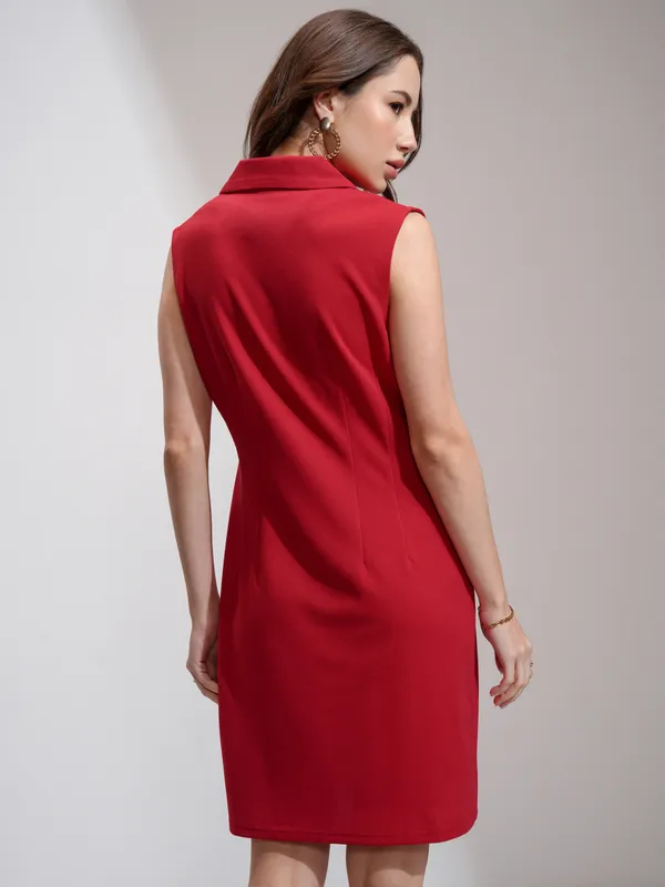 Tokyo Talkies Women Red Solid Blazer Dress