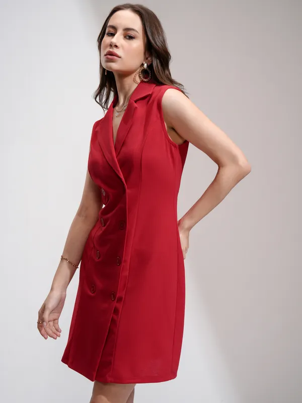 Tokyo Talkies Women Red Solid Blazer Dress