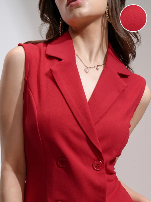 Tokyo Talkies Women Red Solid Blazer Dress