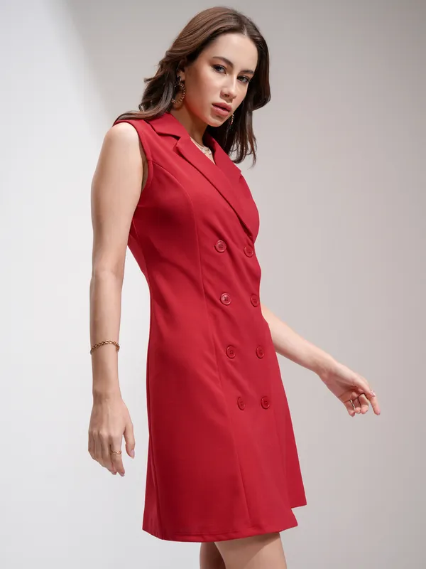 Tokyo Talkies Women Red Solid Blazer Dress