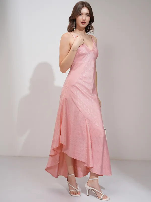 Tokyo Talkies Women Pink Self Design Maxi Dress