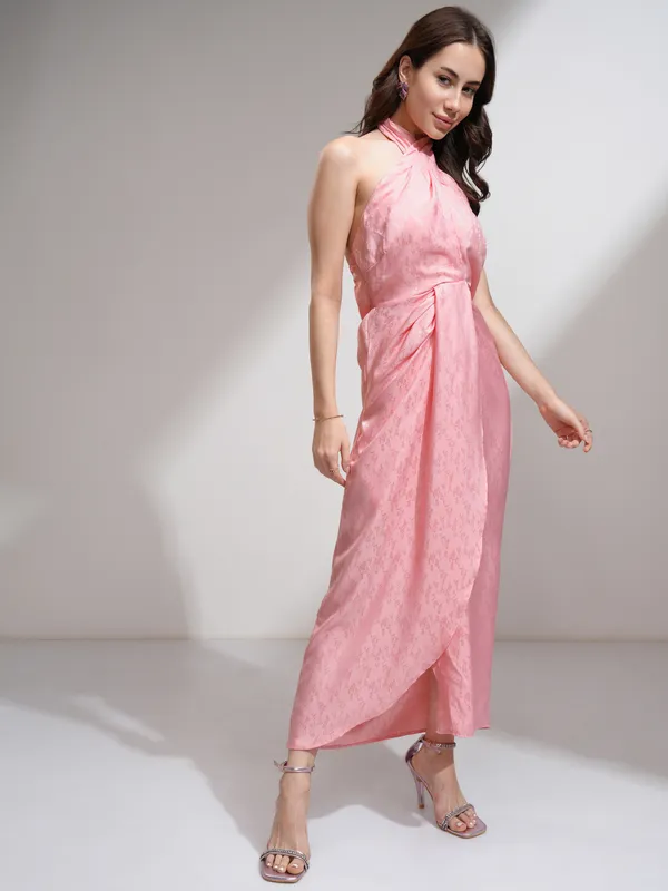 Tokyo Talkies Women Pink Self Design Wrap Dress