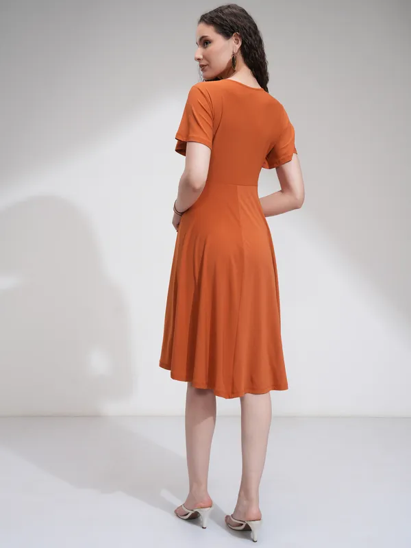 Tokyo Talkies Women Rust Solid Wrap Dress