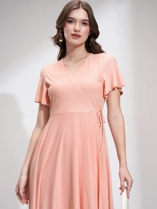 Tokyo Talkies Women Peach Solid Fit And Flare Dress