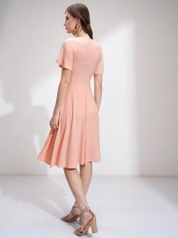 Tokyo Talkies Women Peach Solid Fit And Flare Dress