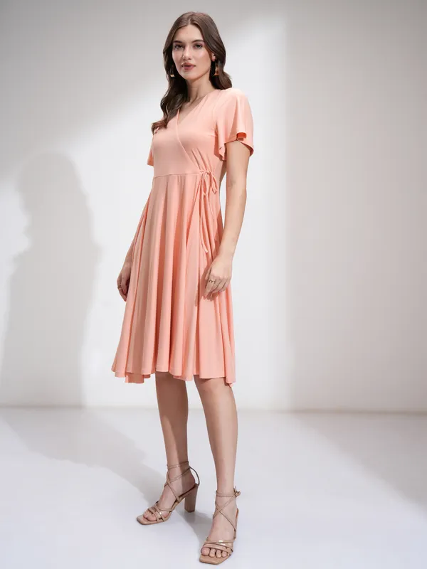 Tokyo Talkies Women Peach Solid Fit And Flare Dress