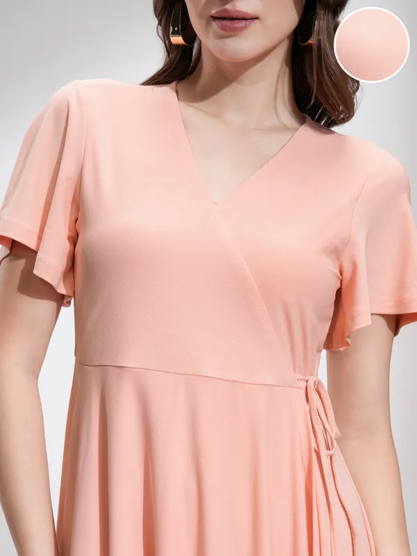 Tokyo Talkies Women Peach Solid Fit And Flare Dress