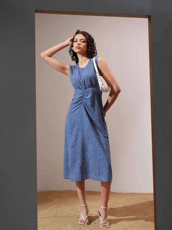 Tokyo Talkies Women Navy Blue Printed A-Line Dress