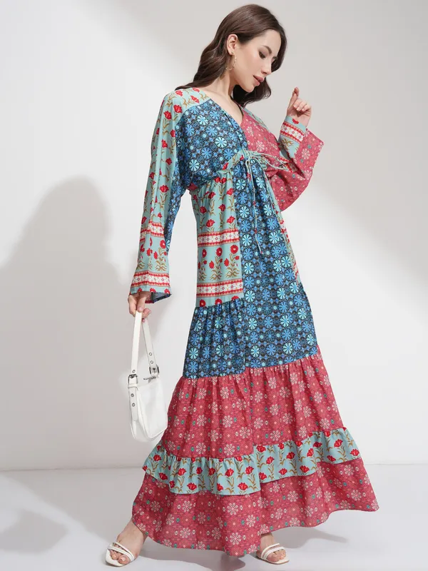 Tokyo Talkies Women Blue Printed A-Line Dress