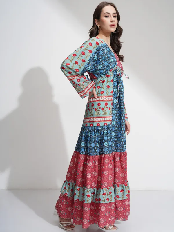 Tokyo Talkies Women Blue Printed A-Line Dress