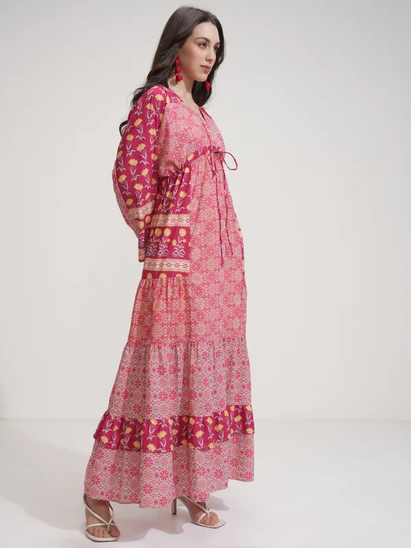 Tokyo Talkies Women Red Printed Maxi Dress