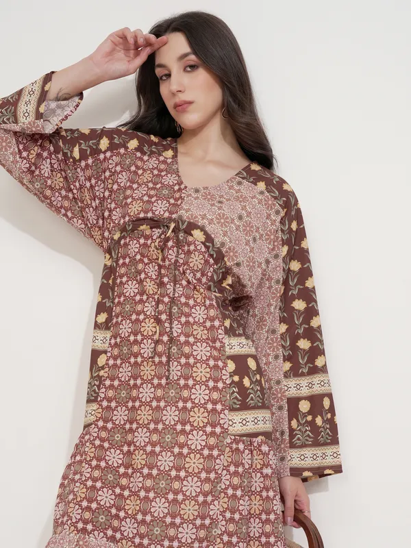 Tokyo Talkies Women Olive Printed Maxi Dress