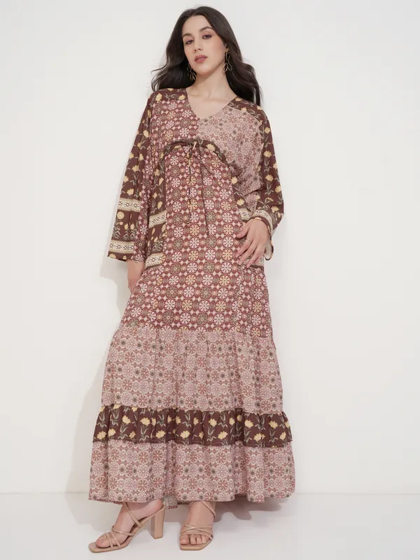 Tokyo Talkies Women Olive Printed Maxi Dress