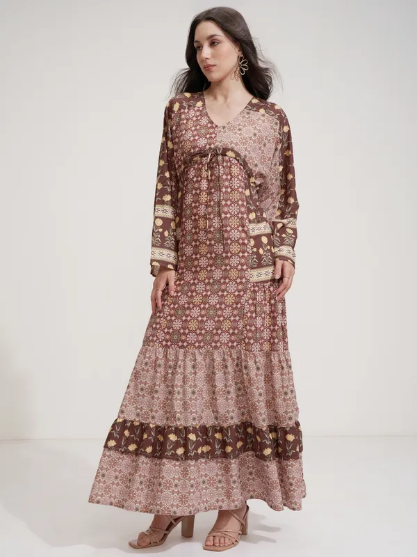 Tokyo Talkies Women Olive Printed Maxi Dress